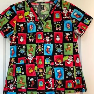 Med Couture Christmas Scrub Top Santa size Medium